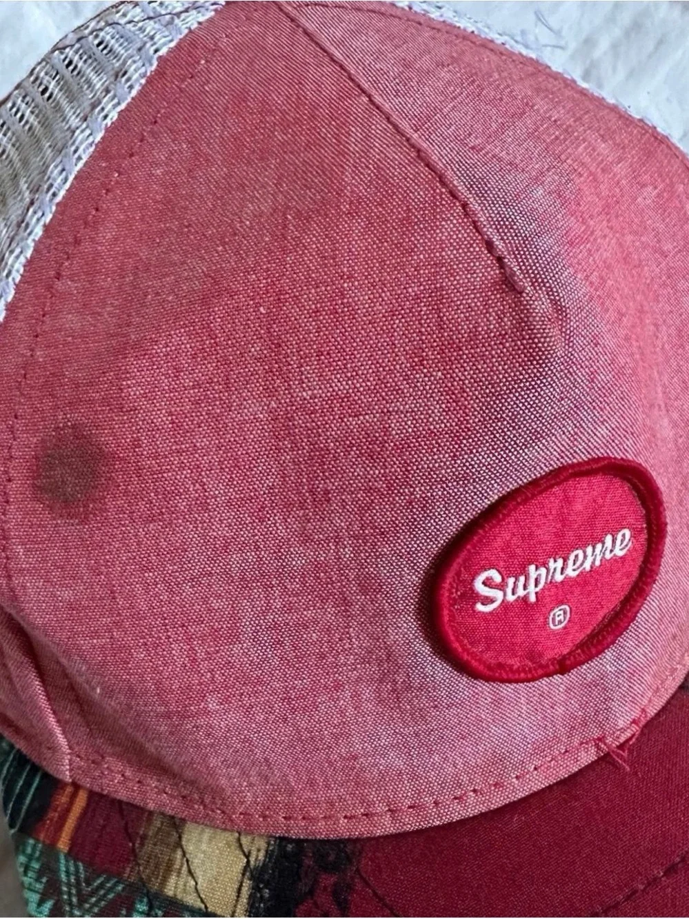 Supreme Maroon Trucker Hat with custom Patterned Brim